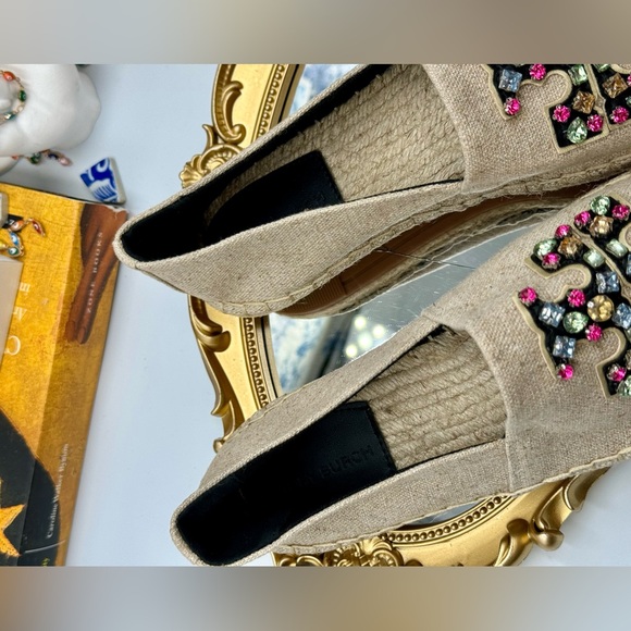 🆕 TORY BURCH 🧿 NWOT Ines Linen & Leather Bejewelled Espadrilles - Size 9 - Picture 7 of 16
